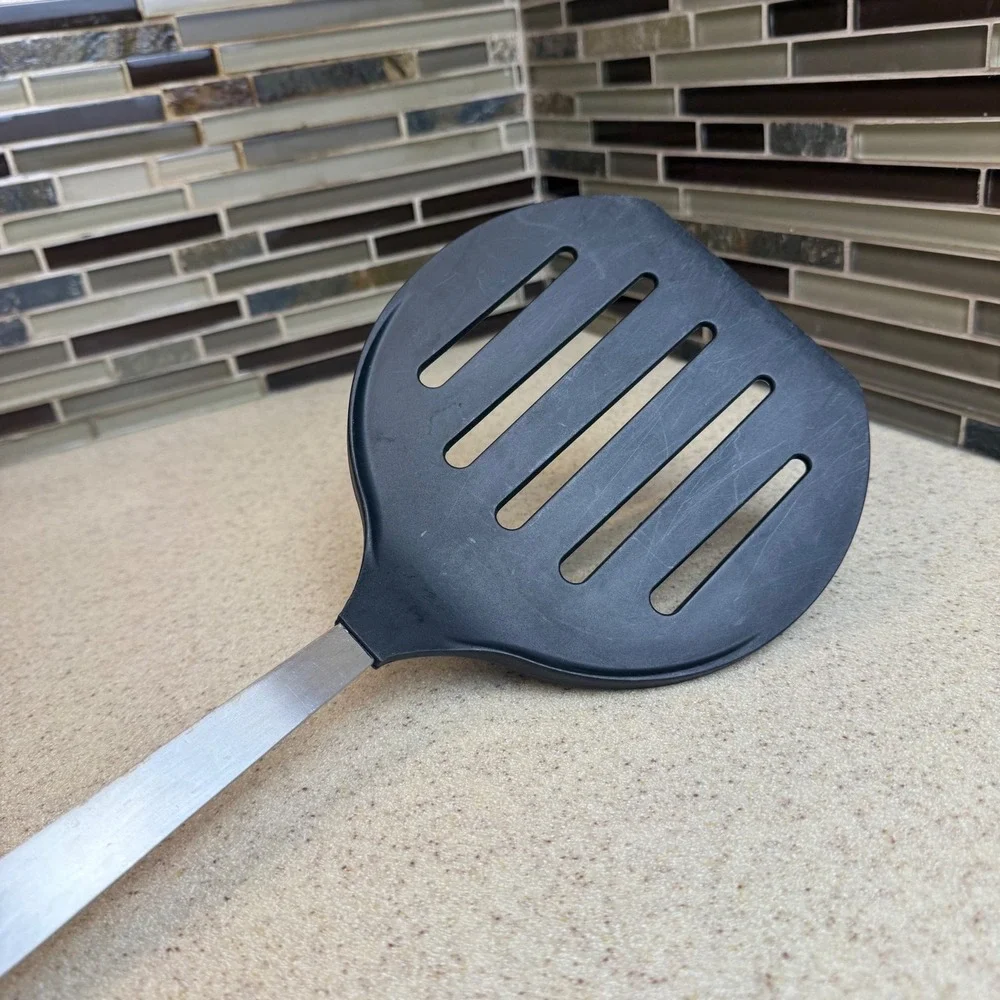 Amco XL Slotted Turner Spatula Black Nylon Stainless Steel 13